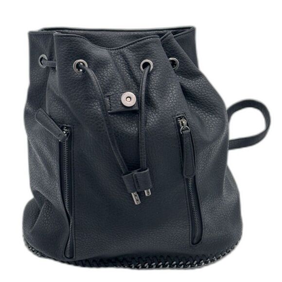 Expressions NYC Black Vegan Leather Backpack w/ Gunmetal Chain Detail NWOT - Picture 4 of 12